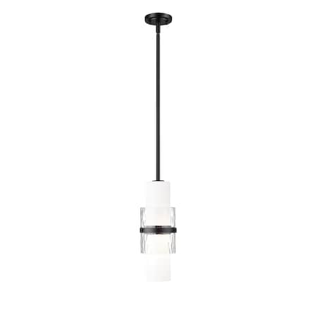 Z-Lite Cayden Pendant, 1-Light, 6.5 In.W x 16.75 In.H, Matte Black/Clear + Etched Opal 1946P-ROD-MB